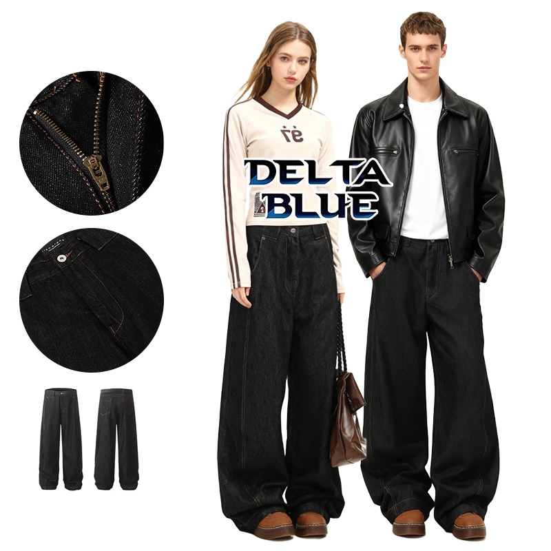 DELTA BLUEกางเกงยีนส์ขากว้างสีดำ  กางเกงยีนส์ผู้ชาย baggy jeansผู้ชาย ขาสบายสุดๆ แนวสตรีทเมริกันเดนิม  สีดำขากว้างทรงหรู ดีไซน์โค้งเว้าเหมือนมีด ทรงหลวม 2025คลาสสิก แบรนด์พรีเมียม ทรงมาตรฐาน ใส่ได้ทุกวัย