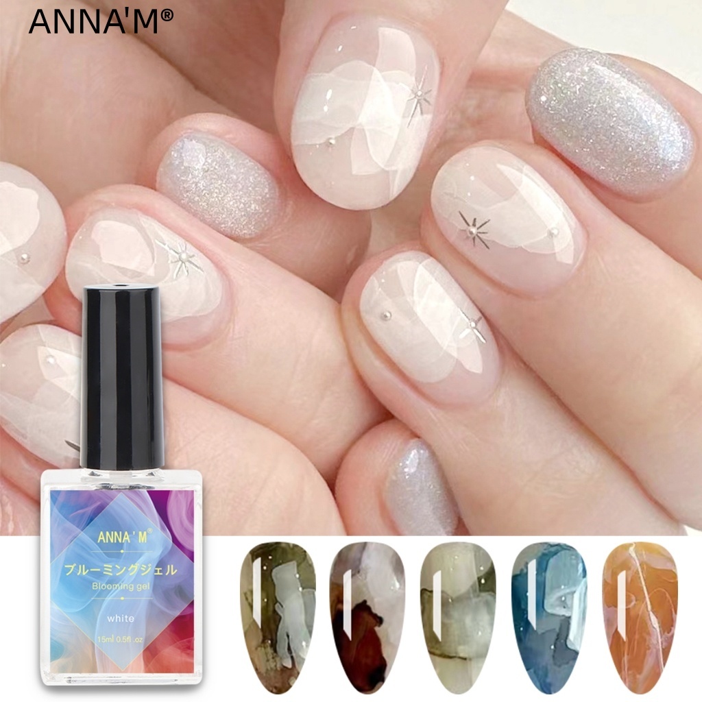 ANNA'M เจลทาเล็บลายดอกไม้สีดำขาว 15 มล. เจลทาเล็บ UV/LED สำหรับร้านทำเล็บ ใช้เองที่บ้าน ทำเองได้