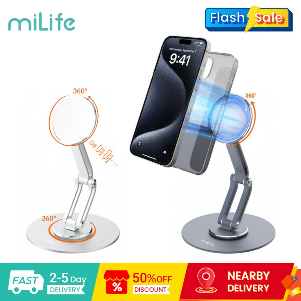 MiLife P3AM / P3AMS 360° หมุนวงเล็บแม่เหล็กพับได้อลูมิเนียมอัลลอยด์ยืนปรับความสูงได้