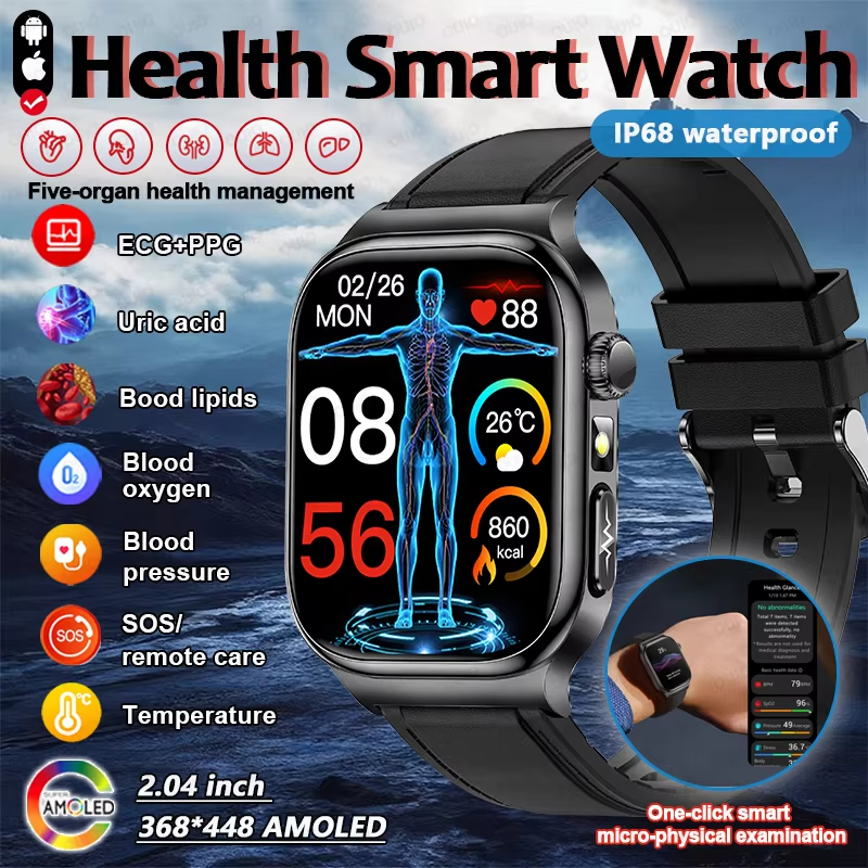 ใหม่ ECG Smart Watch Blood Lipids Uric Acid Five-organ สุขภาพความดันโลหิตอุณหภูมิ Heart Rate ไฟฉาย S