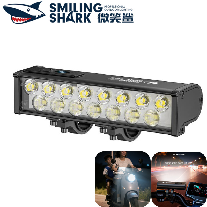 จักรยานชาร์จรถจักรยานยนต์ SMILING SHARK กันน้ำ ไฟหน้า LED & COB ส่องสว่าง พร้อม 5 โหมดสำหรับการขี่กลางคืนและกลางแจ้ง QXD329