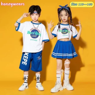 honeywears⚡พร้อมส่ง⚡แสดงสำหรับเด็ก ชุดเชียร์ลีดเดอร์สำหรับเด็กชายและเด็กหญิง ชุดซ้อมเต้น หล่อเท่ ชุดถนนเต้นรําฮิปฮอปประสิทธิภาพเครื่องแต ไซส์ 110-160