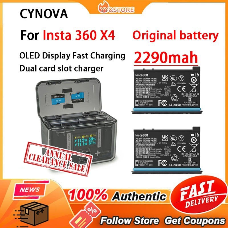 【NEW】Insta360 X4 charger box fast charging box + ไม้ insta360 x4 2290mAh suitable for Insta 360 X4 accessories
