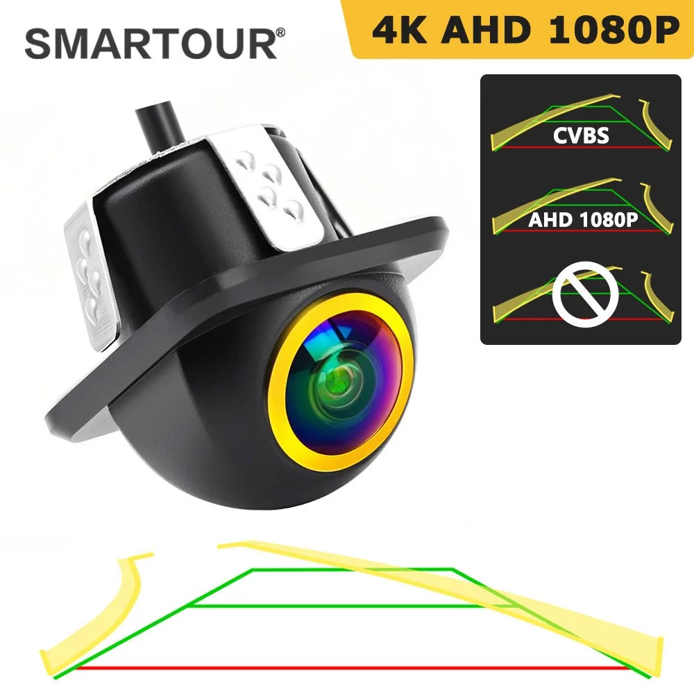 มุมกว้าง 4K AHD 1080P Dynamic Trajectory Tracks กล้องมองหลังที่จอดรถ HD Night Vision กล้องสํารองย้อนกลับอัตโนมัติ