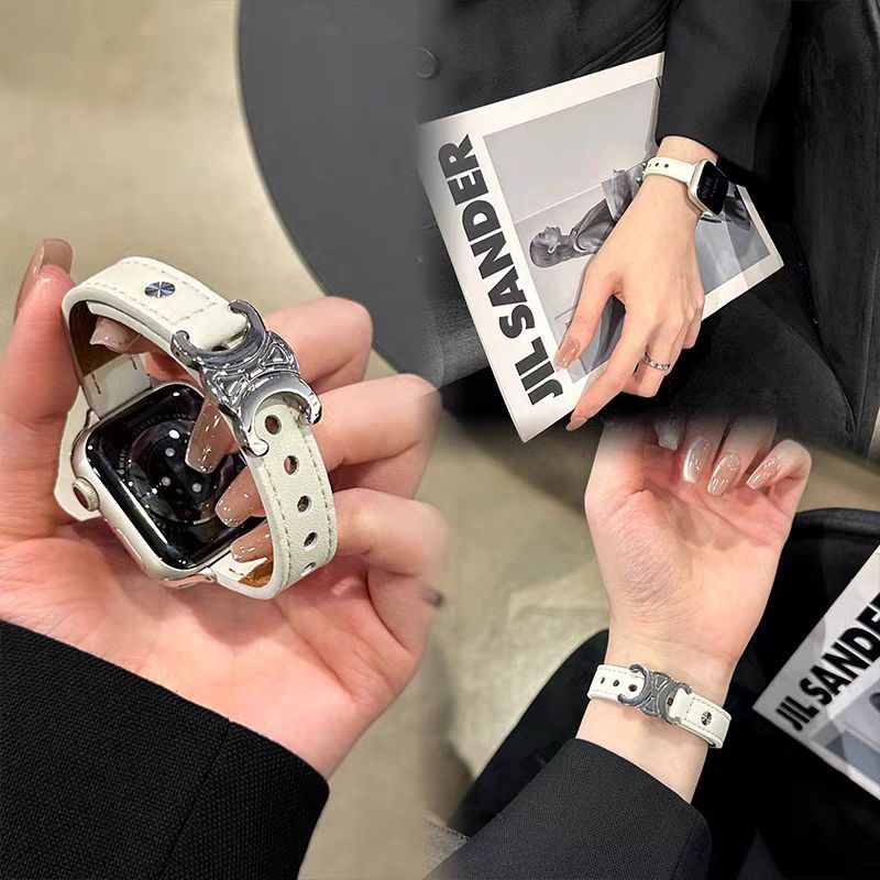 หรูหราหนังห่วงสําหรับ Apple Watch Band ผู้หญิง Series 11/10/9/8/7/6/5/4/3/2/1 SE 38 40 41 42 44 45 46 49 มม.