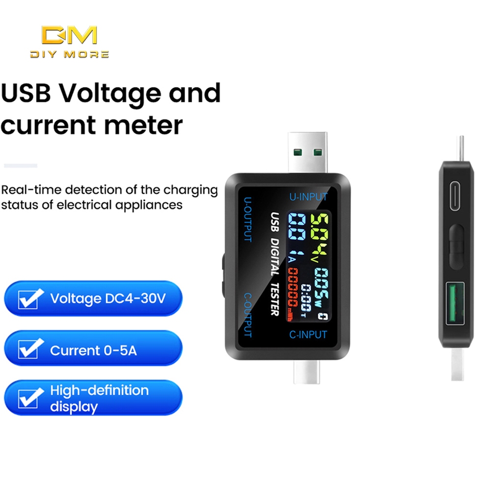 DIYMORE DC 4.5 ~ 36V 0-8A Type-C DC โวลต์มิเตอร์/Power Meter, Digital Display Voltage, Current, และเ