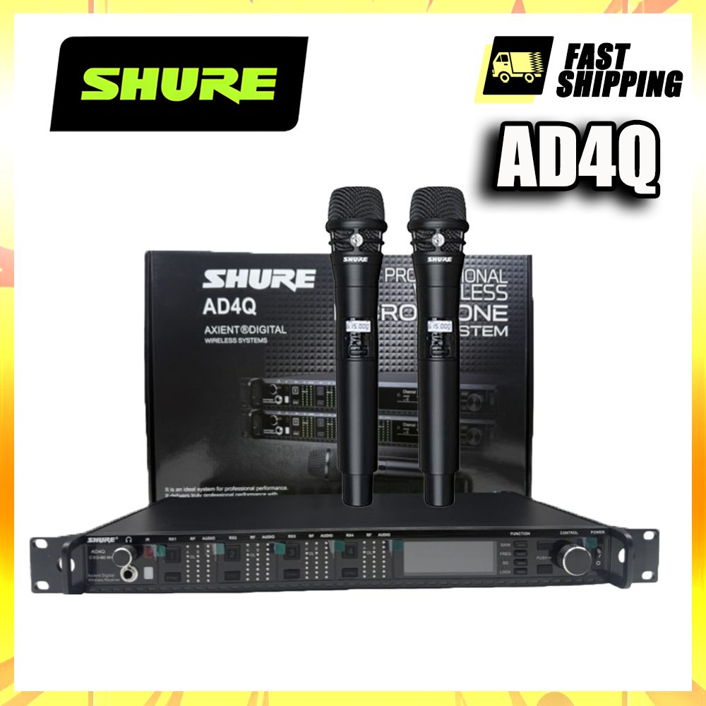 SHURE AD4Q/KSM9 ตัวรับสัญญาณไร้สายแบบดิจิตอลสี่ช่องพร้อมอินพุตไฟ DC ที่ทําซ้ํา