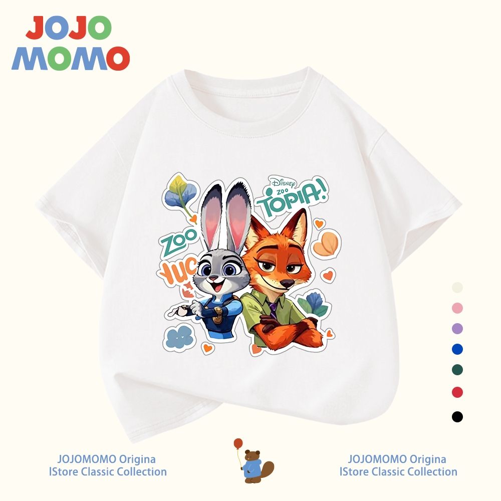 【ส่งเร็ว】เสื้อยืดเด็ก ลาย Nick & Judy แขนสั้น สีแดง/ขาว ผ้าฝ้าย 100% ใส่สบาย 1-12 ปี ของขวัญวันเด็ก