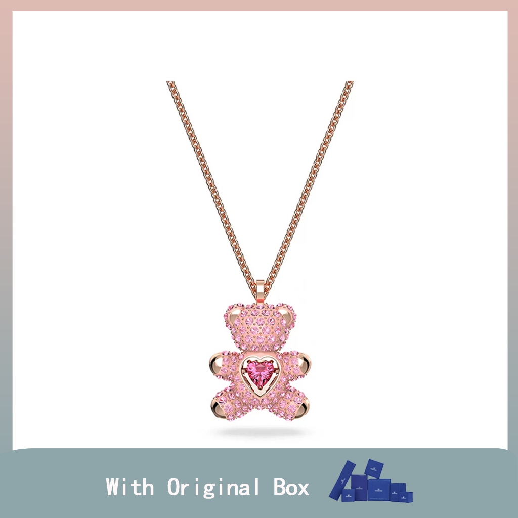 TEDDY Series Pink TEDDY Bear Heart Bear Necklace Niche Light Luxury Jewelry ของขวัญวันเกิด
