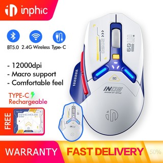 Inphic IN9 Gaming Mouse เมาส์ออปติคอลเล่นเกม แบบใช้สาย และไร้สาย มีไฟ RGB12000DPI 6 ปุ่ม ตั้งโปรแกรมได้ และสามโหมด บลูทูธ