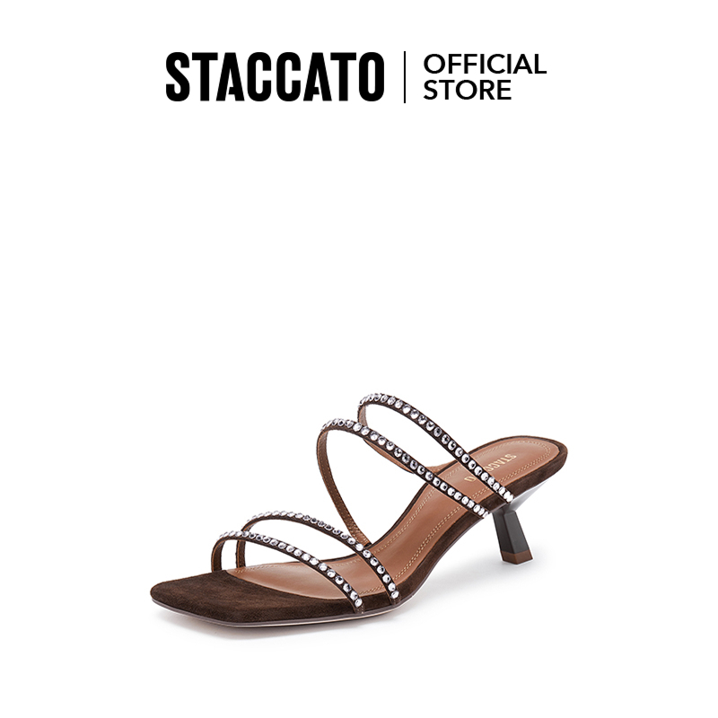 Staccato Women's Rhinestones Stilettos Heels รองเท้าแตะส้นสูง 2"รองเท้าส้นเข็ม รองเท้าแตะ EI123