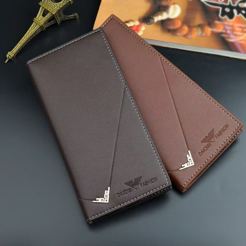 Man Long PU Leather Thin Wallet, dompet lelaki, Card Wallet