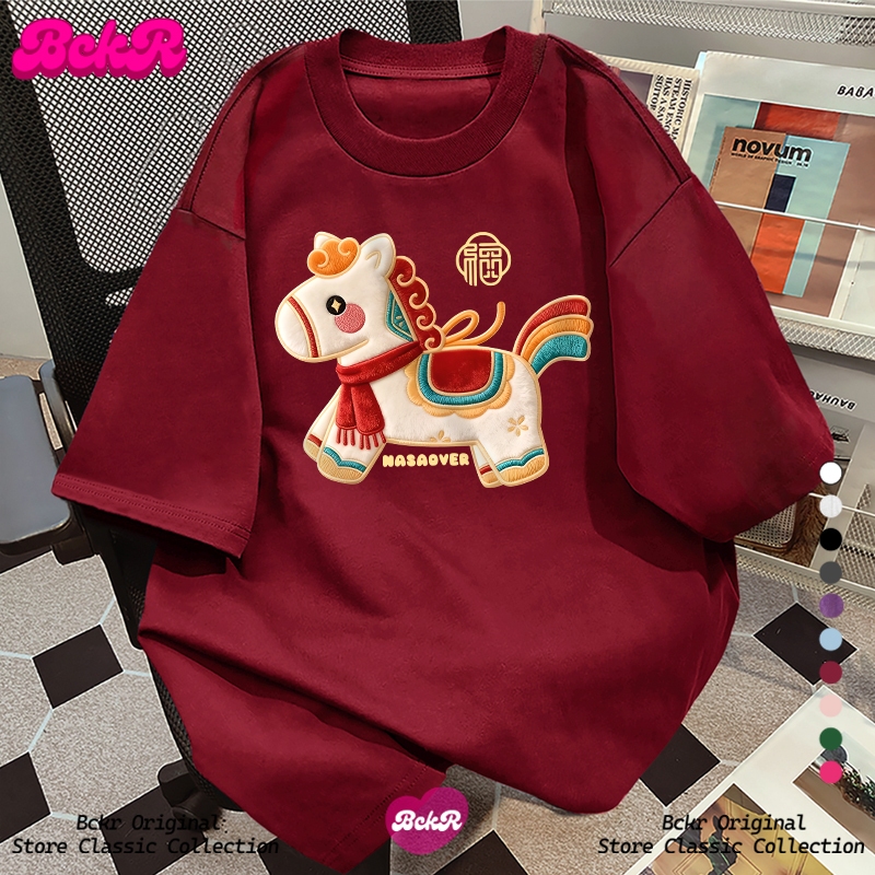 【จัดส่งตลอด 24 ชั่วโมง】 BCKR การ์ตูน ลายม้าน้อย เสื้อผญ เสื้อ ลำลอง oversize คอกลม เสื่อยืดYG3763