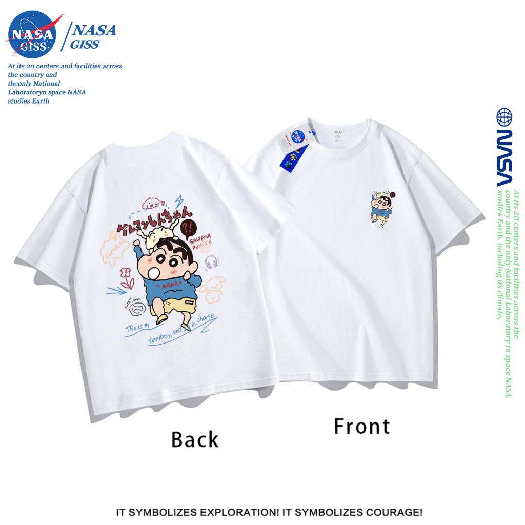 NASA เสื้อยืดชายหญิงแขนสั้น สไตล์ลำลอง summer เครยอนชินจัง พิมพ์ลาย คอตตอน คอกลม