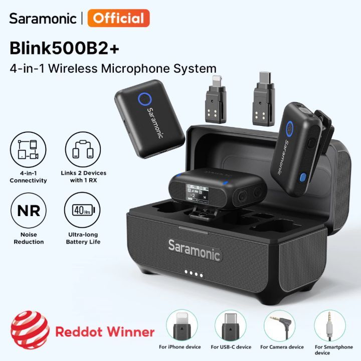 Saramonic Blink500B2+ ไมโครโฟนไร้สายแบบหนีบเสื้อสําหรับกล้องสมาร์ทโฟน iPhone16/17 Android Type-C