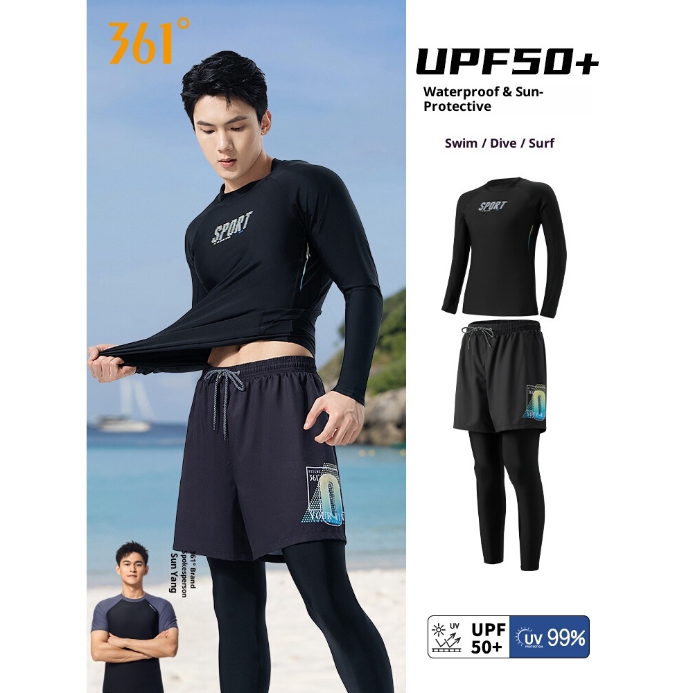 361 Degrees ชุดว่ายน้ําผู้ชาย UV กางเกงขายาวแขนยาวป้องกันแสงแดด