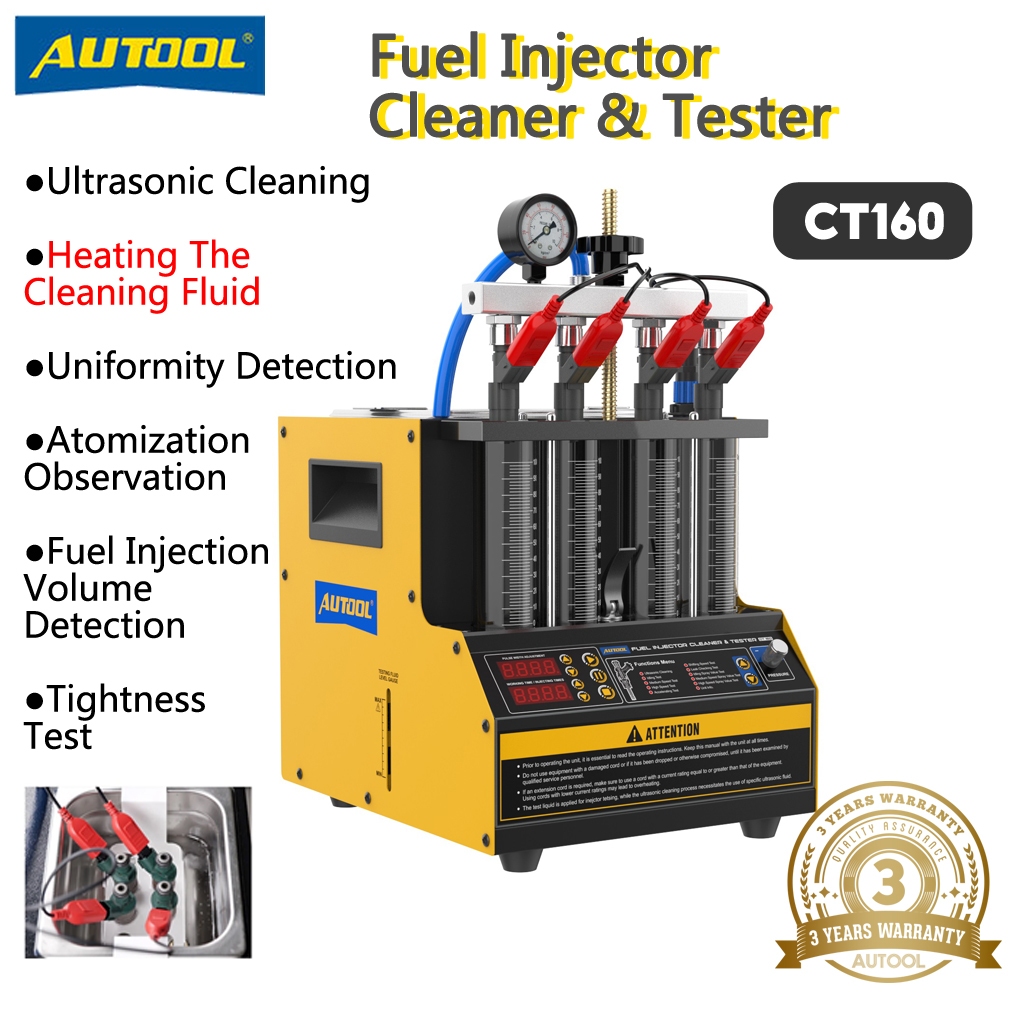 AUTOOL CT160 เครื่องเทสหัวฉีด+ล้างหัวฉีดUltrasonic หัวฉีดน้ำมันเชื้อเพลิงหัวฉีดทดสอบอัลตราโซนิกทำความสะอาดความร้อนและทำความสะอาด, หัวฉีดเบนซิน 4 กระบอกรถยนต์เครื่องทดสอ ทดสอบหัวฉีดรถยนต์