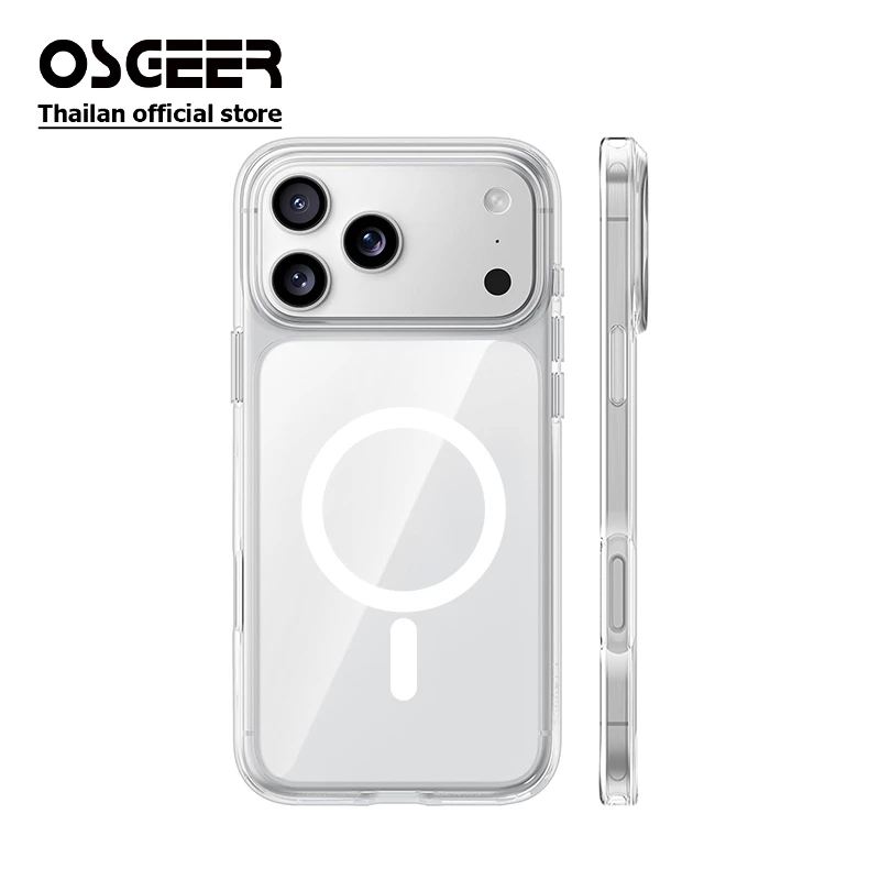 OSGEER สําหรับ iPhone 18 17 air 11/12/13/14/15/16 16e Pro เคสแม่เหล็ก, กันกระแทก, ทนต่อการเหลือง, Slim โปร่งใสพร้อมถุงลมนิรภัยเคสโทรศัพท์ป้องกัน