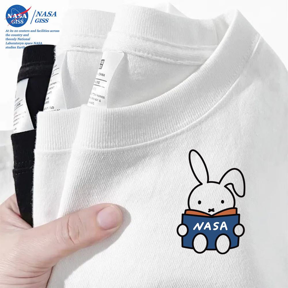 NASA เสื้อยืดชายหญิงแขนสั้น สไตล์ลำลอง summer Dan กระต่าย พิมพ์ลาย คอตตอน คอกลม หลวมและระบายอากาศ