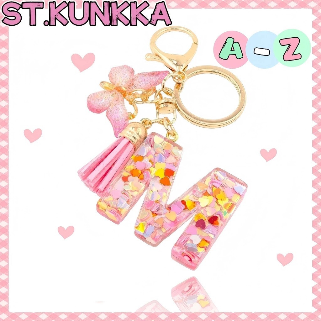 St.kunkka A-Zตัวอักษรพวงกุญแจ จี้ผีเสื้อ จี้ตัวอักษรอีพ็อกซี่ ภาษาอังกฤษพวงกุญแจผีเสื้อพู่เครื่องประดับอุปกรณ์เสริมพวงกุญแจ กระเป๋าแขวนพวงกุญแจรถ