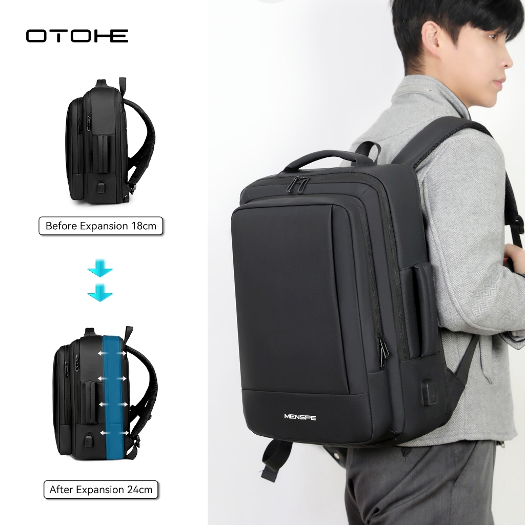 OTOHE  แฟชั่นผู้ชายกระเป๋าเป้สะพายหลังธุรกิจแล็ปท็อปกระเป๋าเป้สะพายหลังขยายความจุขนาดใหญ่เดินทางกระเป๋าเป้สะพายหลังผู้ชาย15.6นิ้ว