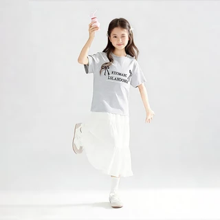 B&R Kids【ชุดแฟชั่นเด็กผู้หญิง】ส่งจากไทย เสื้อทีแขนสั้นลายน่ารักเด็ก กระโปรงสีขาว สไตล์เกาหลี ใหม่ล่าสุด ผ้านุ่ม