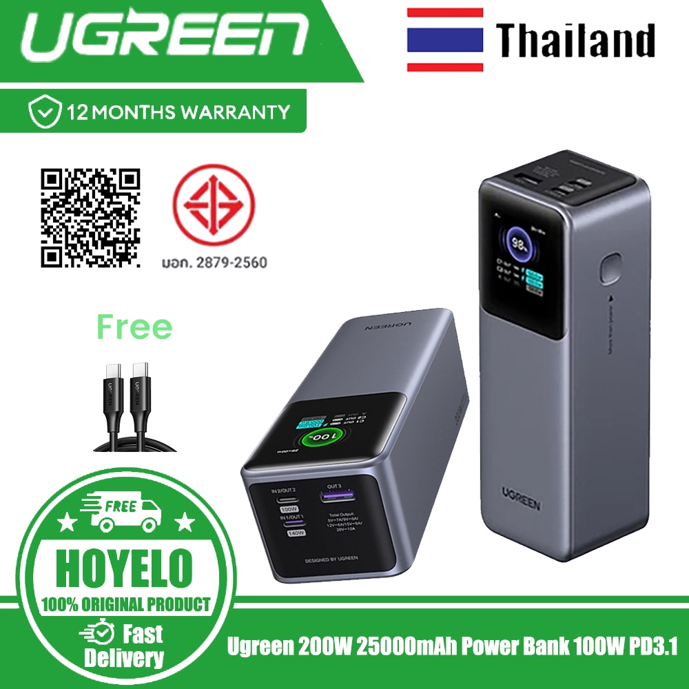 UGREEN 200W 25000mAh แล็ปท็อป Power Bank ชาร์จเร็วสุด 100W PD3.1