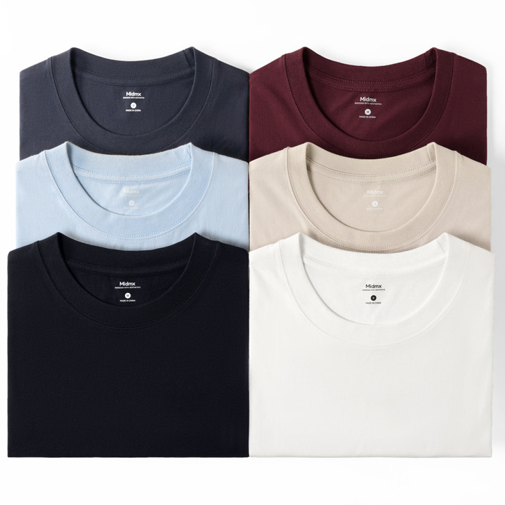 Midmx เสื้อยืดแขนสั้นคอกลม สไตล์อเมริกัน ดีไซน์คลาสสิค ผ้าฝ้าย100% เสื้อยืดคอกลม 6 สี