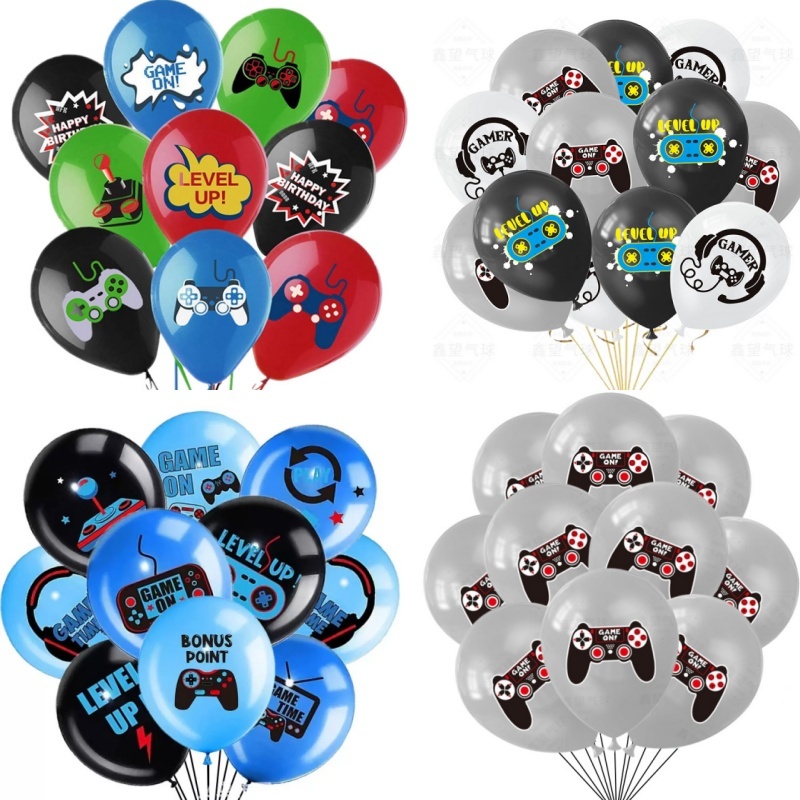 10pcs เกมบนธีมบอลลูนวิดีโอเกม Controller Latex Ballon Happy Boys เกมวันเกิดเด็กโปรดปราน Gamer ระดับ Up Balon