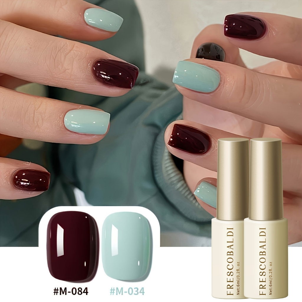 FRESCOBALDI 6ml ใหม่ยอดนิยมมิ้นท์สีเขียวเข้มไวน์แดงสองสีเจลยาทาเล็บชุดสองสียาวนานเงางามสำหรับบ้าน DIY