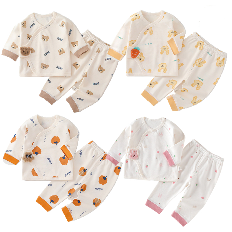 0-6 เดือนทารกแรกเกิดผ้าฝ้ายชุดเสื้อแขนยาว + กางเกง 2 ชิ้น ชุด