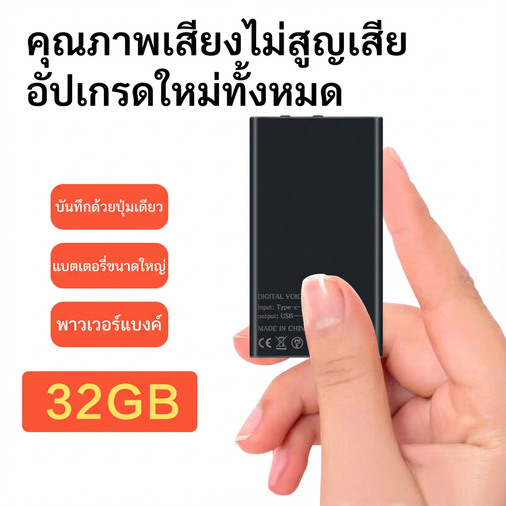 เครื่องบันทึกเสียงแม่เหล็ก เสียงคมชัด|เปิดด้วยเสียง|ปุ่มเดียว|ชาร์จมือถือได้|บันทึก150ชม.