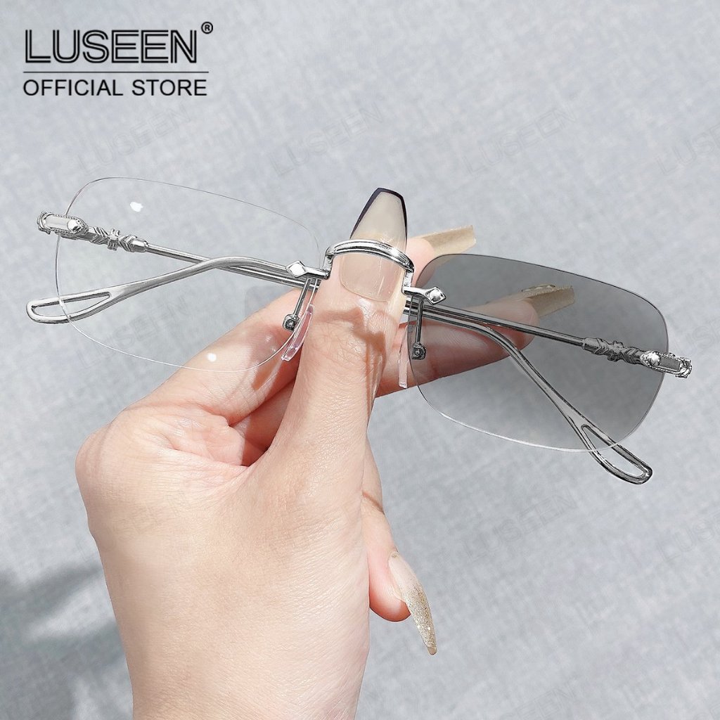 LUSEEN แว่นออกแดดเปลี่ยนสี แว่นตาไร้กรอบ แว่นตาป้องกันแสงสีฟ้าฟชั่นผู้ชายผู้หญิง AG2238