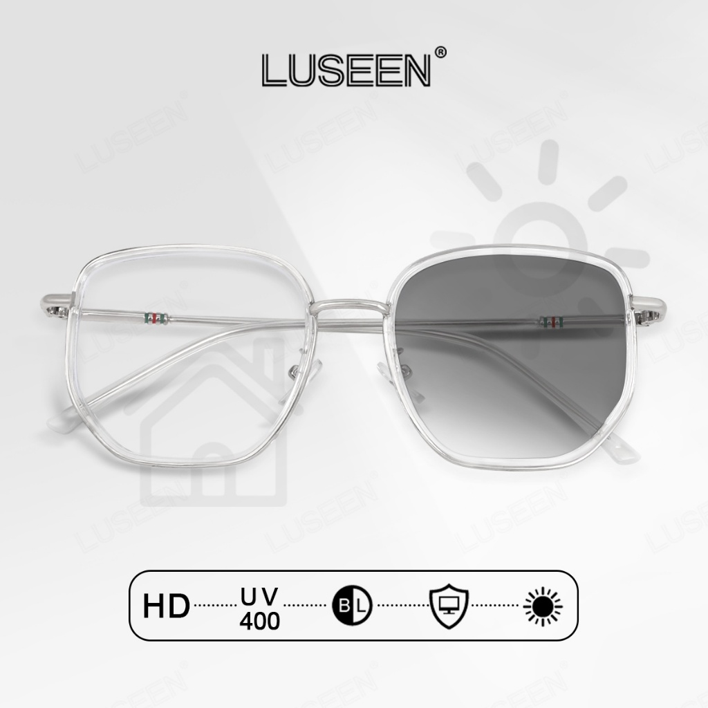 LUSEEN แว่นตา เปลี่ยนสี อัตโนมัติ ป้องกันรังสี กรองแสงสีฟ้า กรอบโลหะ สำหรับ ผู้หญิง ผู้ชาย แว่นตากัน