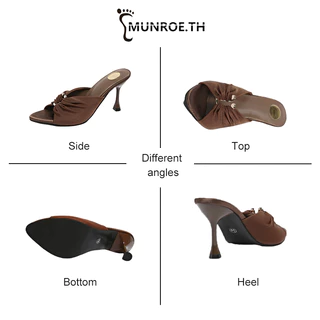 Munroe รองเท้าส้นสูง รุ่นใหม่ ส้นเล็ก จีบ หัวเข็มขัดโลหะ ปลายแหลม อารมณ์แฟชั่น