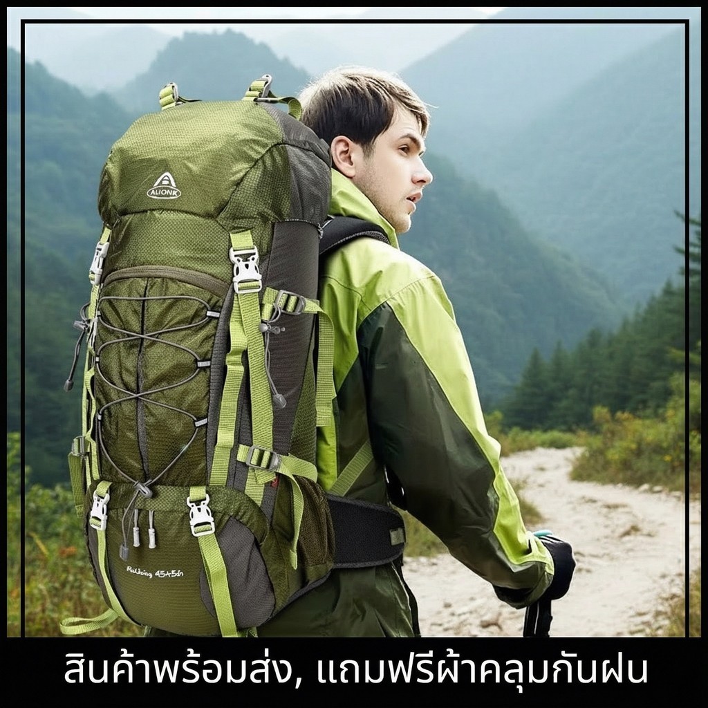 Outdoor กระเป๋าเป้สะพายหลังเดินป่ากันน้ําความจุขนาดใหญ่ 50 ลิตรสําหรับผู้ชายผู้หญิงท่องเที่ยวปีนเขา