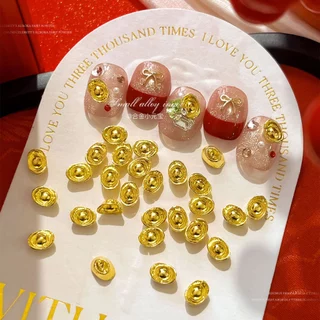 Rou Bao 10 ชิ้นเล็บปีใหม่ทอง Mini Yuanbao Sycee เล็บโลหะผสม 3D DIY หรูหราตกแต่ง