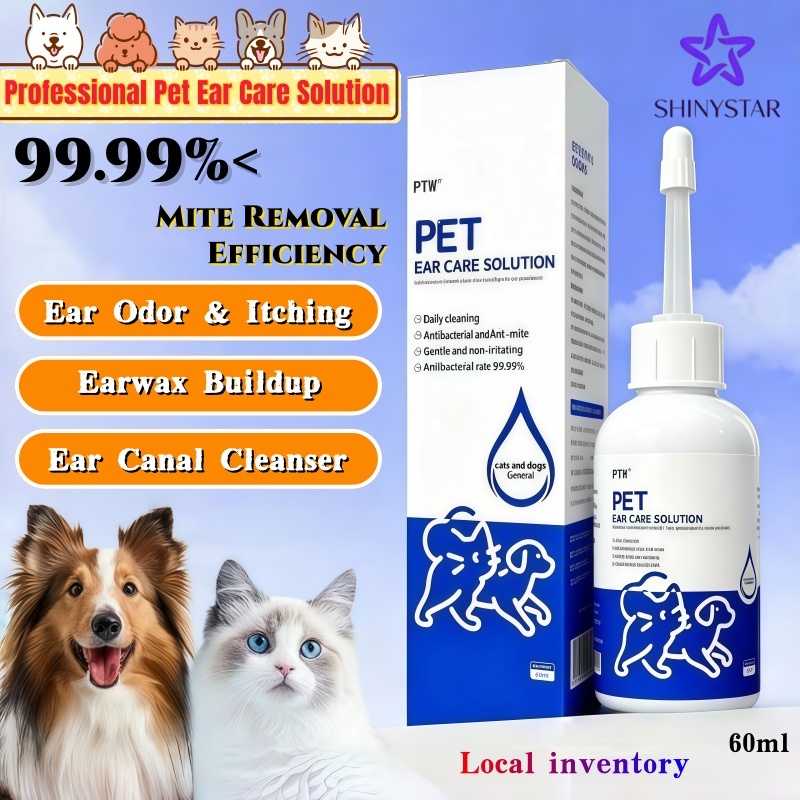 [สินค้าคงคลังในพื้นที่]PTW Professional Pet Ear Care Solution 60ml -Ear Wax Removal,สูตรผ่อนคลายสําหรับคันและหูระคายเคือง,แนะนํา,ส่วนผสมจากธรรมชาติ,ปราศจากมูลสัตว์