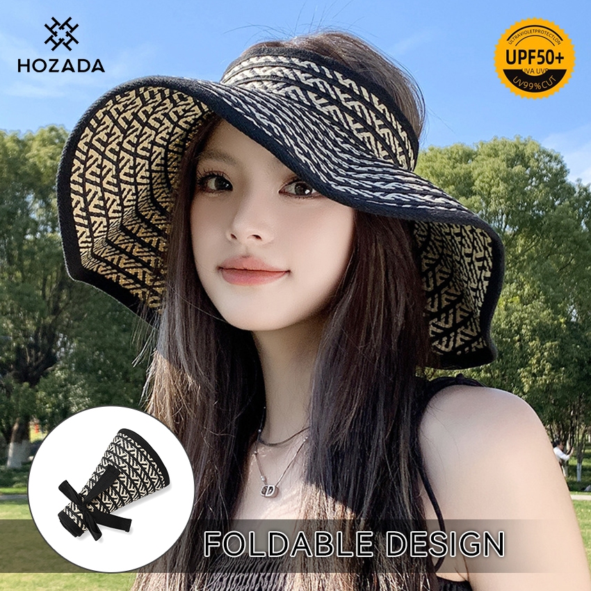HOZADA หมวกพับได้สำหรับผู้หญิง ป้องกันแสงแดด UV กันลม พกพาสะดวก เหมาะสำหรับชายหาด
