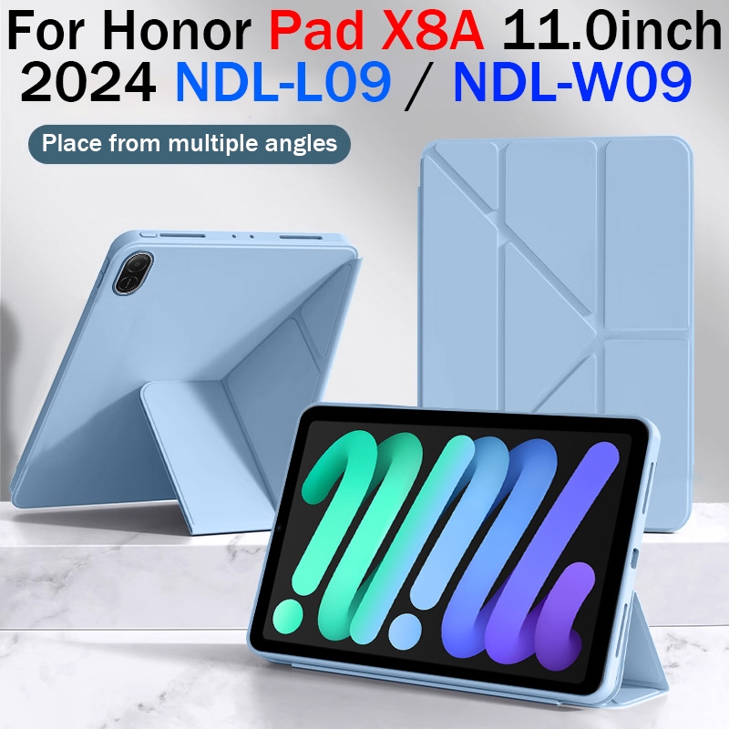สําหรับ Honor Pad X8A 11.0 NDL-L09/NDL-W09 3+Y-Fold Stand Case Premium หนังซิลิโคนอ่อนนุ่มแท็บเล็ต