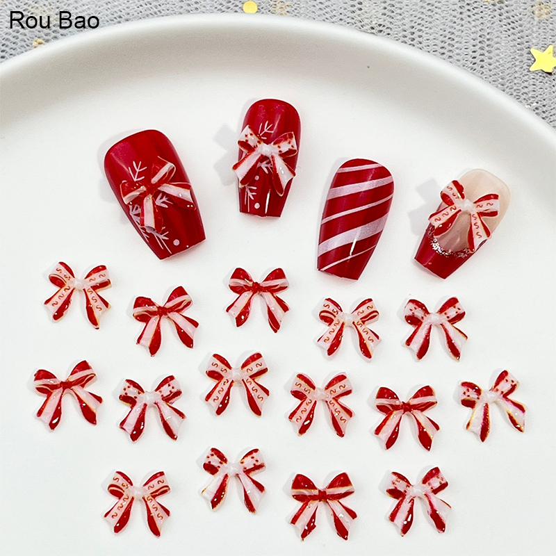 Rou Bao 50 ชิ้นเล็บไวน์แดง Ice-through Soft แกะสลักโบว์ริบบิ้นเล็บ Art DIY ตกแต่ง
