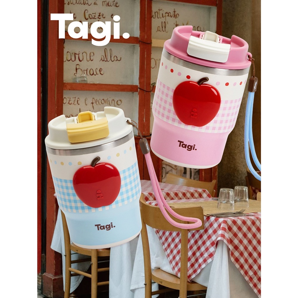 Tagi. แอปเปิ้ลเพ้อฝัน กระติกน้ำสแตนเลส เก็บอุณหภูมิ แบบหลอดคู่ พกพา ขวดน้ำพกพา 360ML