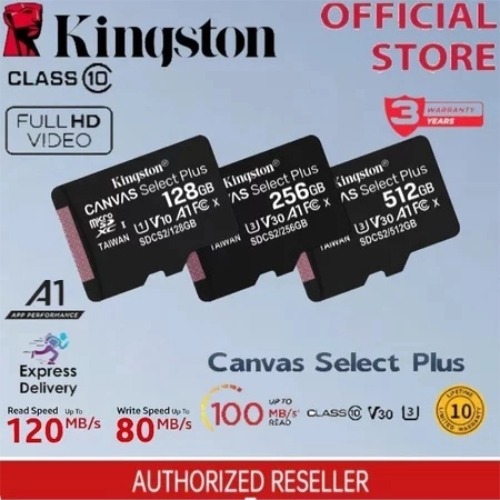 ของแท้ Kingston เอสดีการ์ด 1TB Canvas Select Plus Micro SD Card 128GB 256GB 512GB Memory Card C10 A1