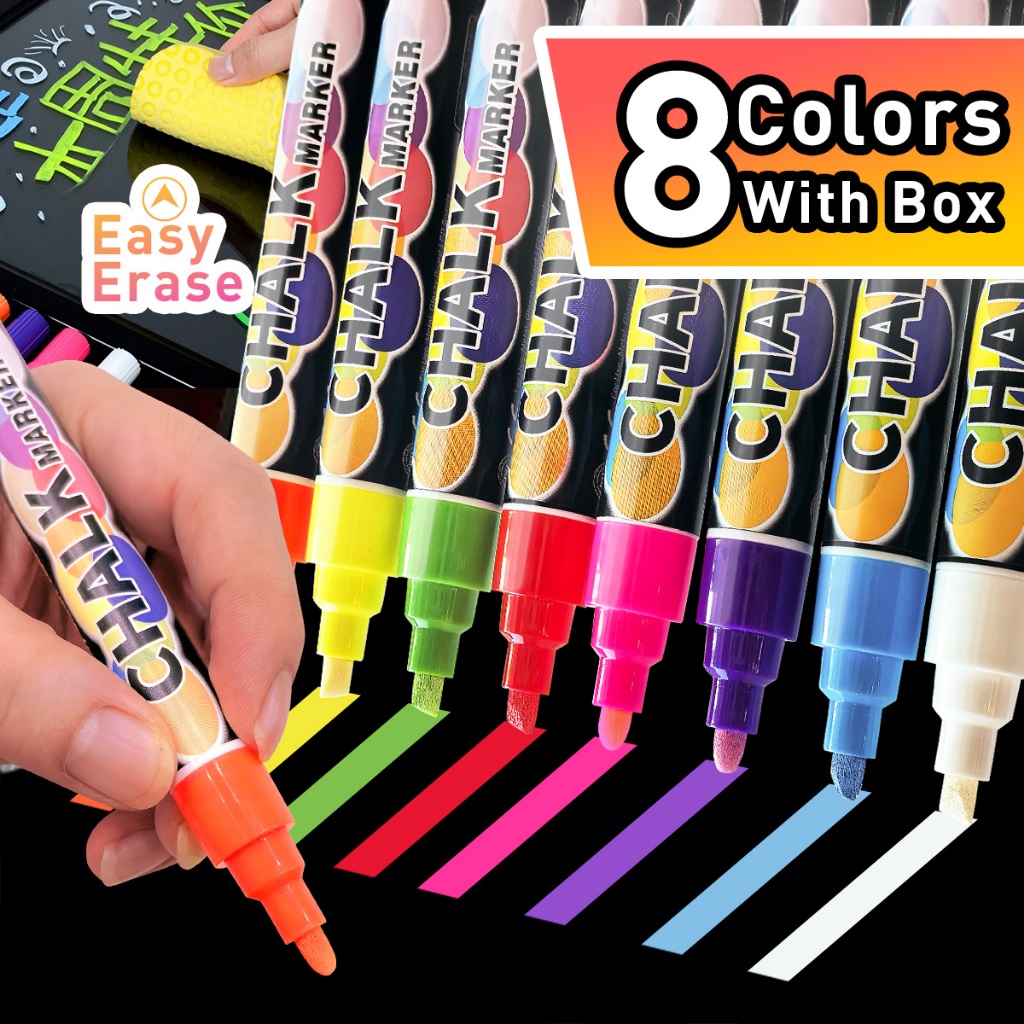 ปากกาเครื่องทําชอล์กเหลว | หมึกไร้ฝุ่น Vibrant&Erasable บนพื้นผิวใดๆ! สีน่าทึ่งสําหรับศิลปิน