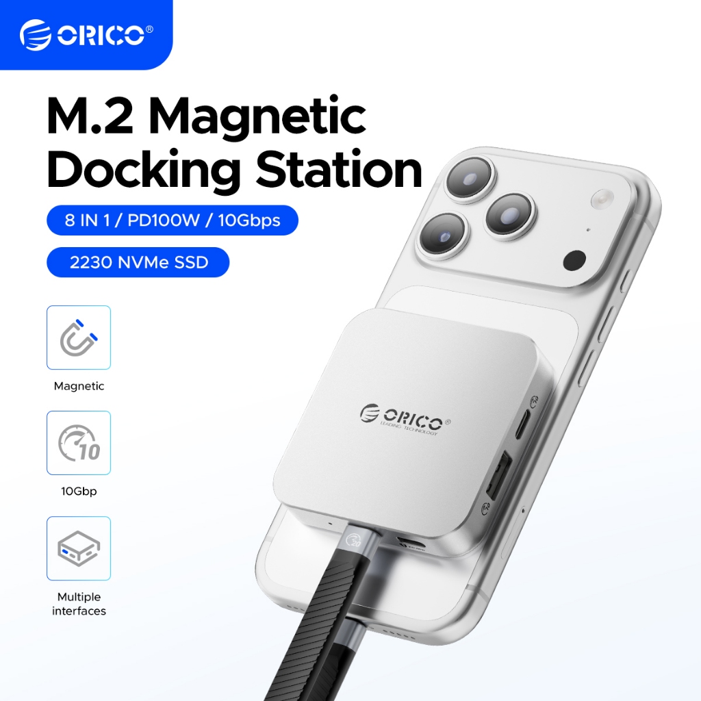 ORICO 6 in 1 Magnetic Docking Station USB C Hub M.2 NVMe SSD Enclosure 2230 10Gbps Hub with Ethernet