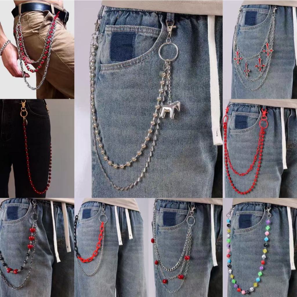 จีเอชแอล Breechaes Chain ปีใหม่ Hip-Hop Double-Layerกางเกงอุปกรณ์เสริมInsสไตล์สีแดงHigh Streetอุปกรณ์เสริมอะคริลิคที่มีสีสันHollow Peach Heartแหวนเอวโซ่