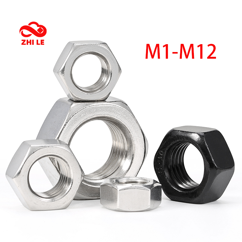 น็อตหกเหลี่ยมชุด M1 M2 M2.5 M3 M3.5 M4 M5 M6 M8 M10 M12 Thin Hex Bolt Nuts สีดํา 304 สกรูสแตนเลส DIN934 M1.2 M1.4 M1.6 M439 DIN