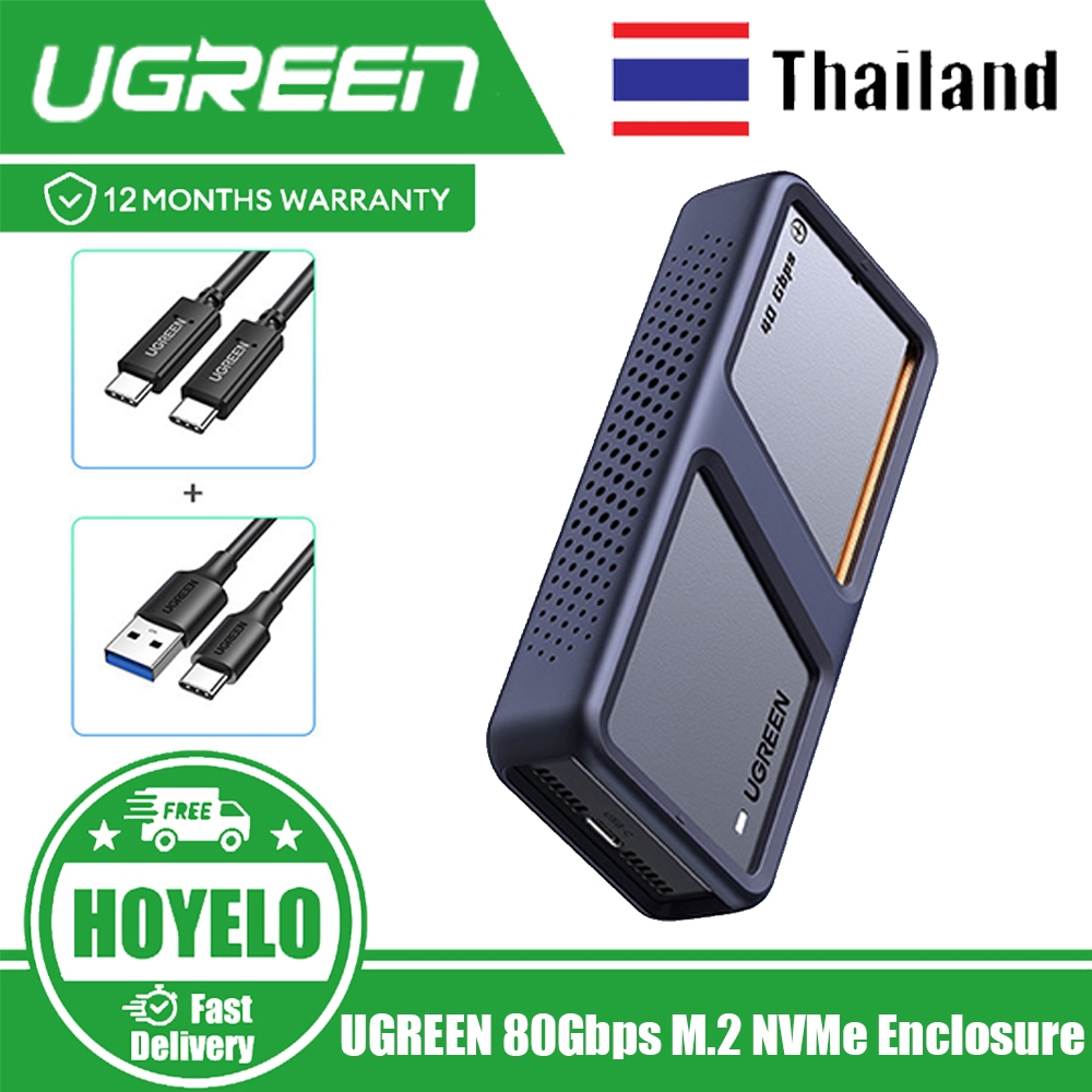 UGREEN 80Gbps 40Gbps M.2 NVMe พร้อมพัดลมระบายความร้อนเคส SSD ป้องกันการตก