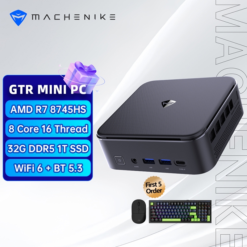 Machenike GTR มินิพีซี AMD R7-8745HS 32GB DDR5 1T SSD Mini PC รองรับบลูทูธและ WiFi มินิพีซีเดสก์ท็อป