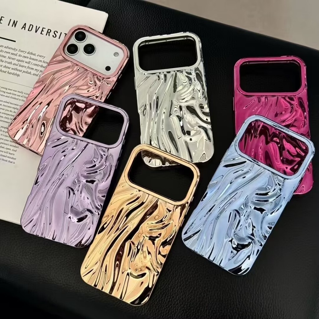 หรูหราชุบเงินสีชมพูดีบุกกระดาษกรณีโทรศัพท์สําหรับ ไอโฟน 17โปรแม็กซ์ 17มือโปร 16โปรแม็กซ์ 15 14 13 12 มือโปร สูงสุด ระลอกน้ํากันกระแทกซิลิโคนอ่อนนุ่มปกผู้ชายผู้หญิงปลอก